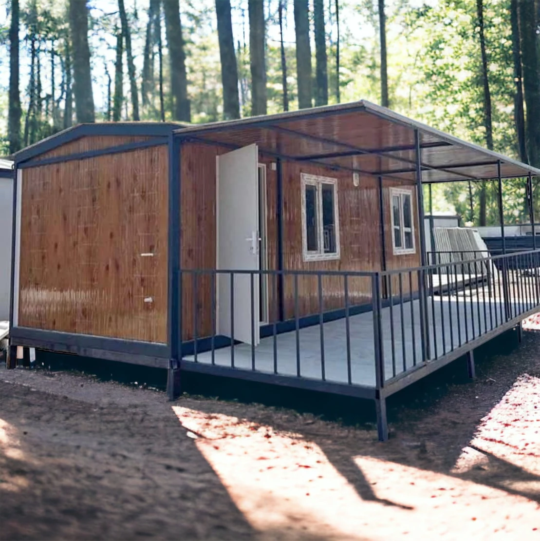 Exterior of a compact ROYSAL 21 square metre container home